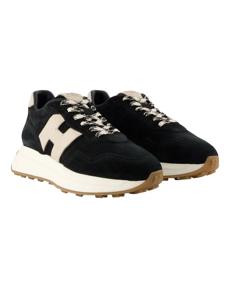Hogan Women's H641 Allacciato H Patch Sneakers -  Leather Black Calfskin Shoes Black