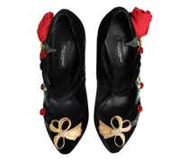 Women's Black Roses Crystal Brooch Mary Jane Shoes Rayon Silk