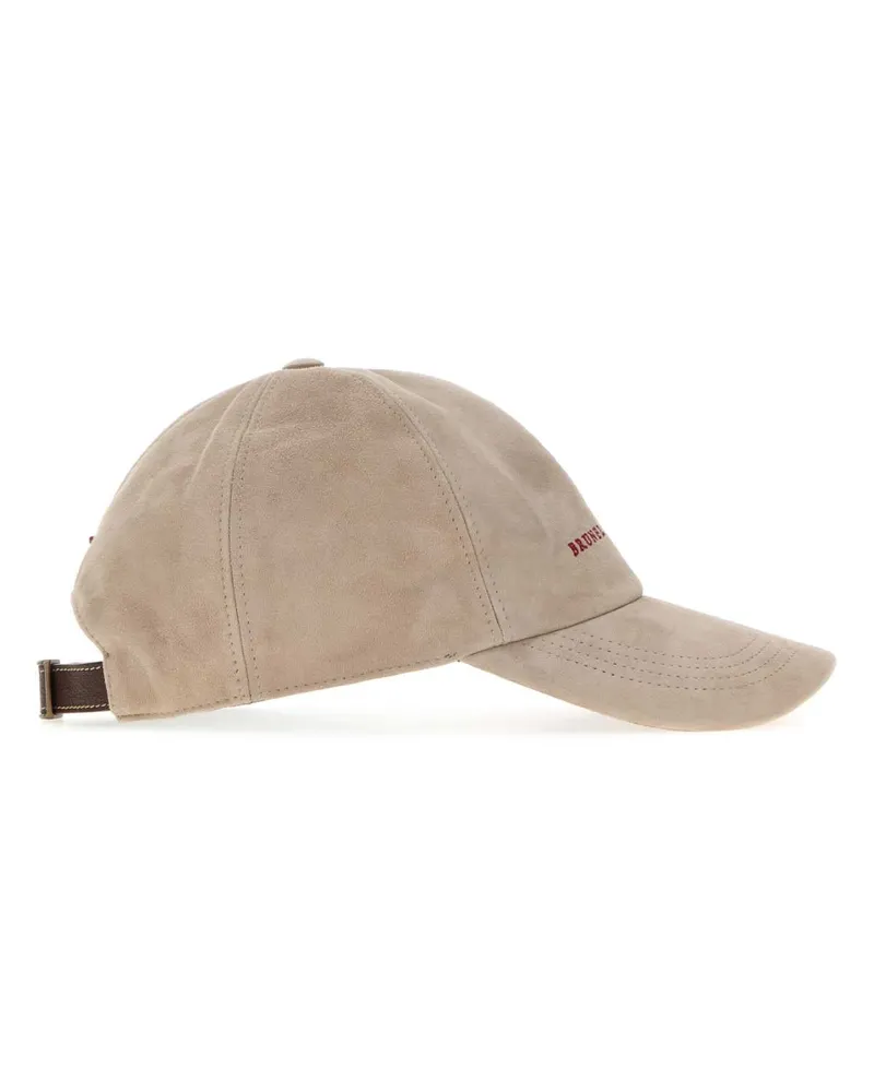 Brunello Cucinelli LEATHER Suede Baseball Cap — Beige Beige