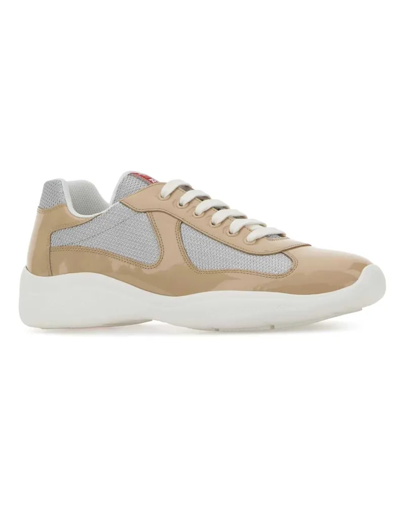 Prada Men's Two-Tone Leather And Fabric America S Cup Sneakers Beige+argento Pa-Calf Beige