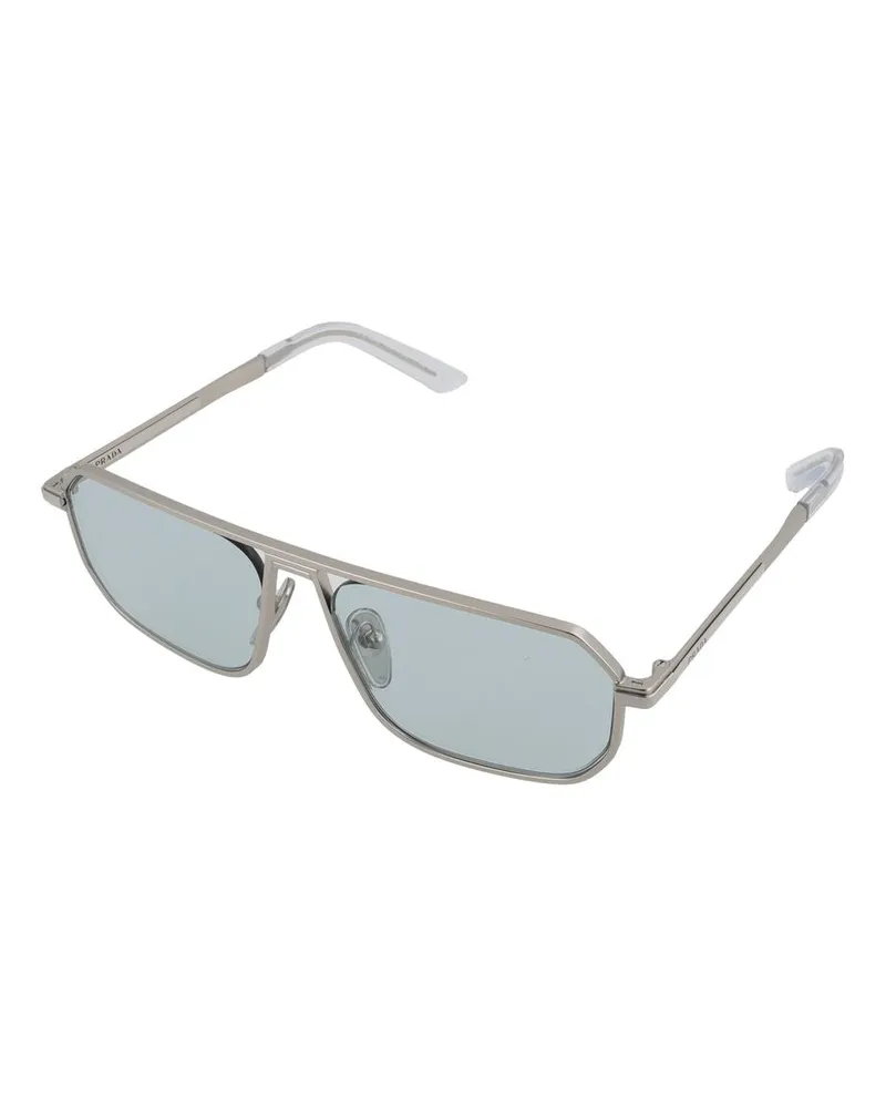 Prada 0PR Rectangular Metal Sunglasses — Silver Silver