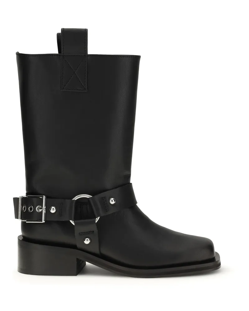 Ganni Women's Biker Boots Black Calf Leather Black
