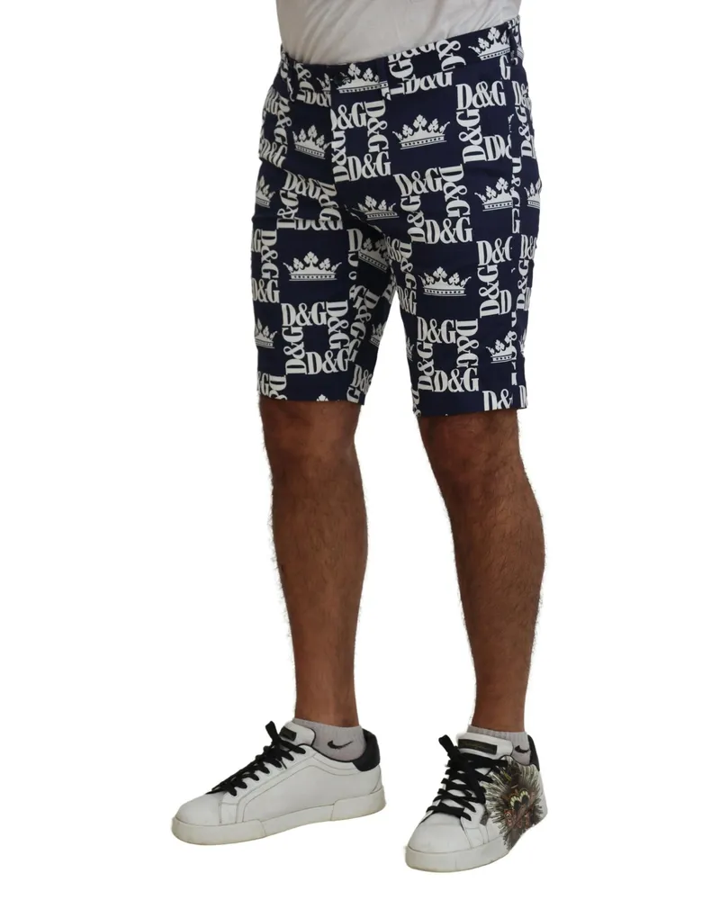 Dolce & Gabbana Men's Blue Logo Print Cotton Chinos Shorts Navy