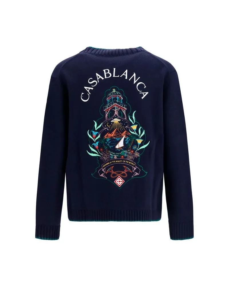 Casablanca Paris Men's Blue Wool Oves Aries Cardigan Clothing Blue