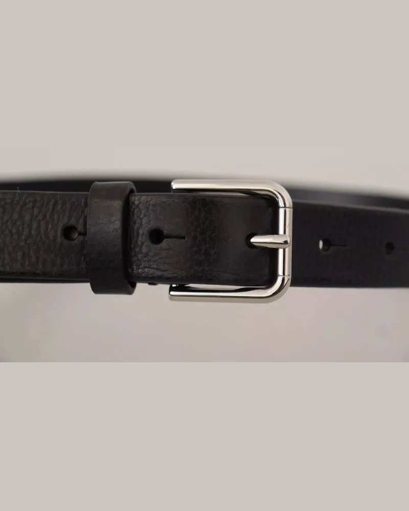 Dolce & Gabbana Men's Calf Leather Silver Tone Black Metal Buckle Belt Black