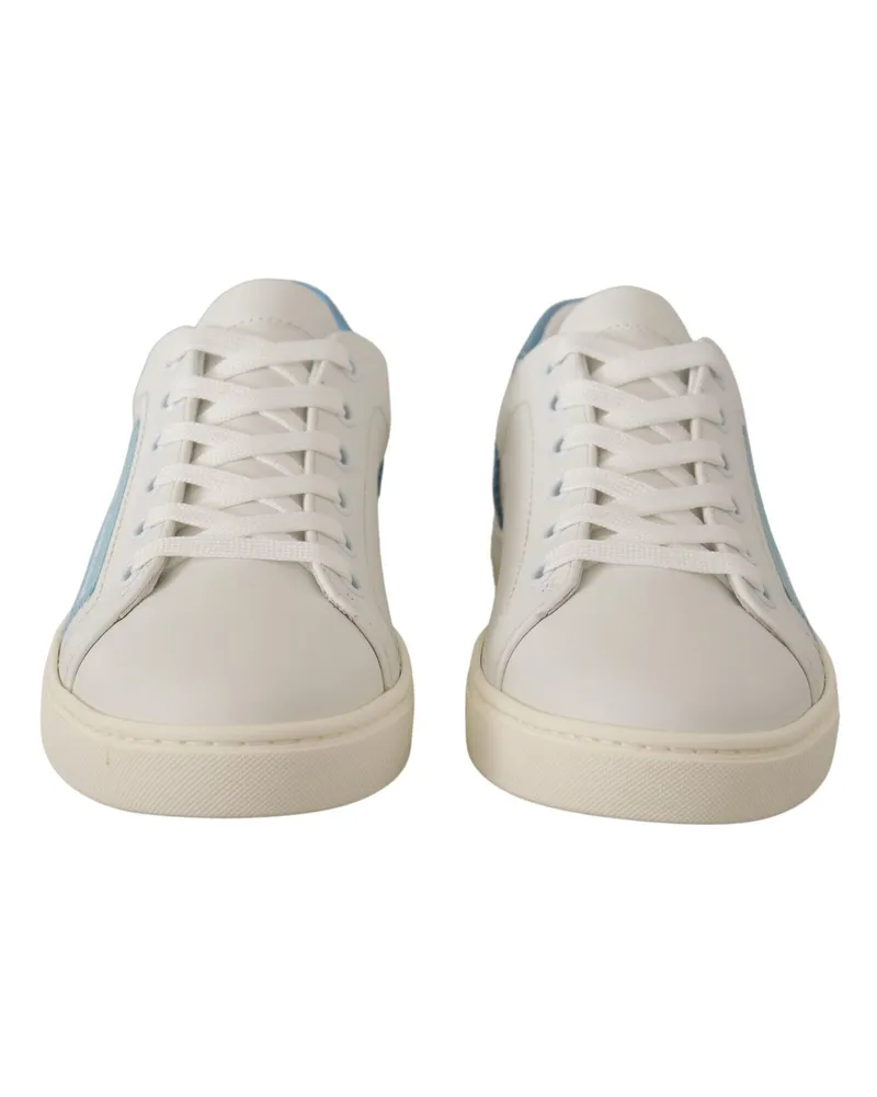Dolce & Gabbana Women's White Blue Leather Low Top Sneakers Shoes White