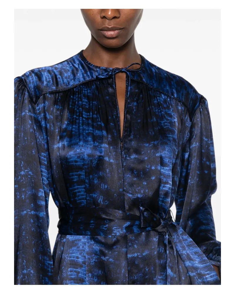 Isabel Marant Silk Abstract Print Day Dress — Blue Blue