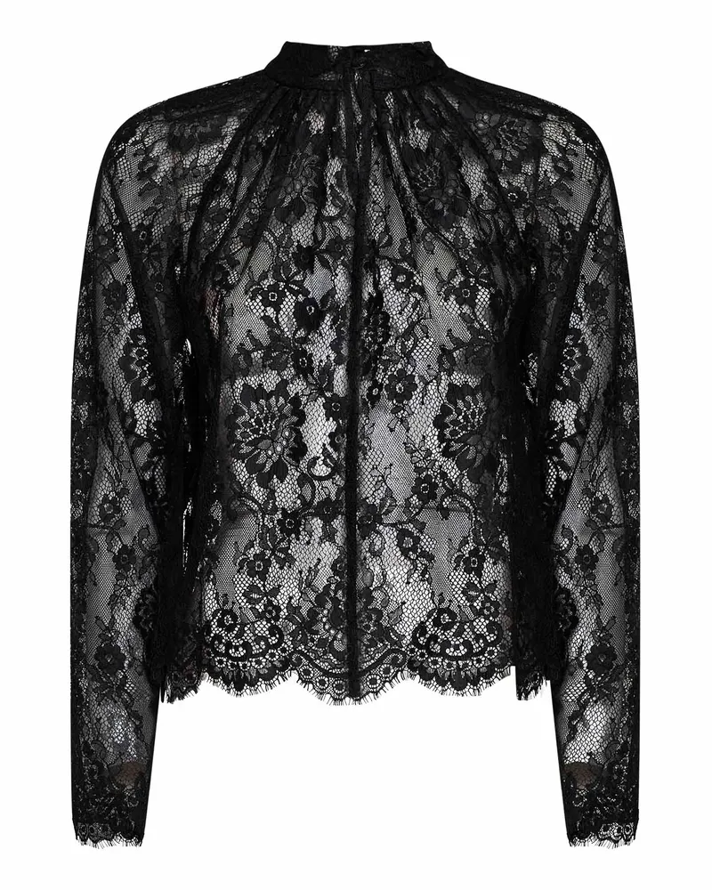Self-Portrait Women's Long-Sleeved Lace Blouse Black Polyamide Top Black