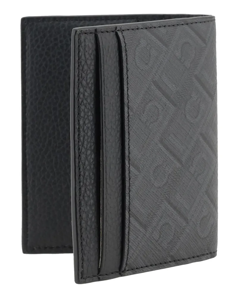 Ferragamo Men's Leather Cardholder Grey Patterned Medium Wallet Gray