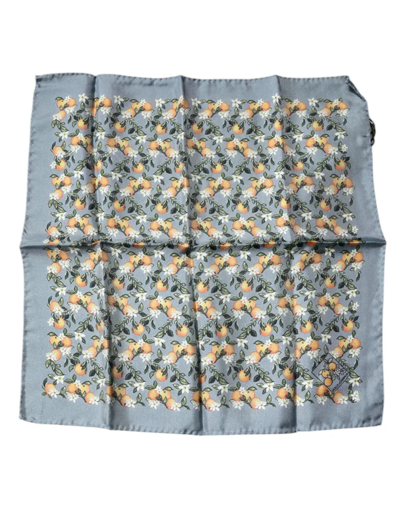 Dolce & Gabbana Men's Gray Oranges Silk Square Handkerchief Scarf Gray