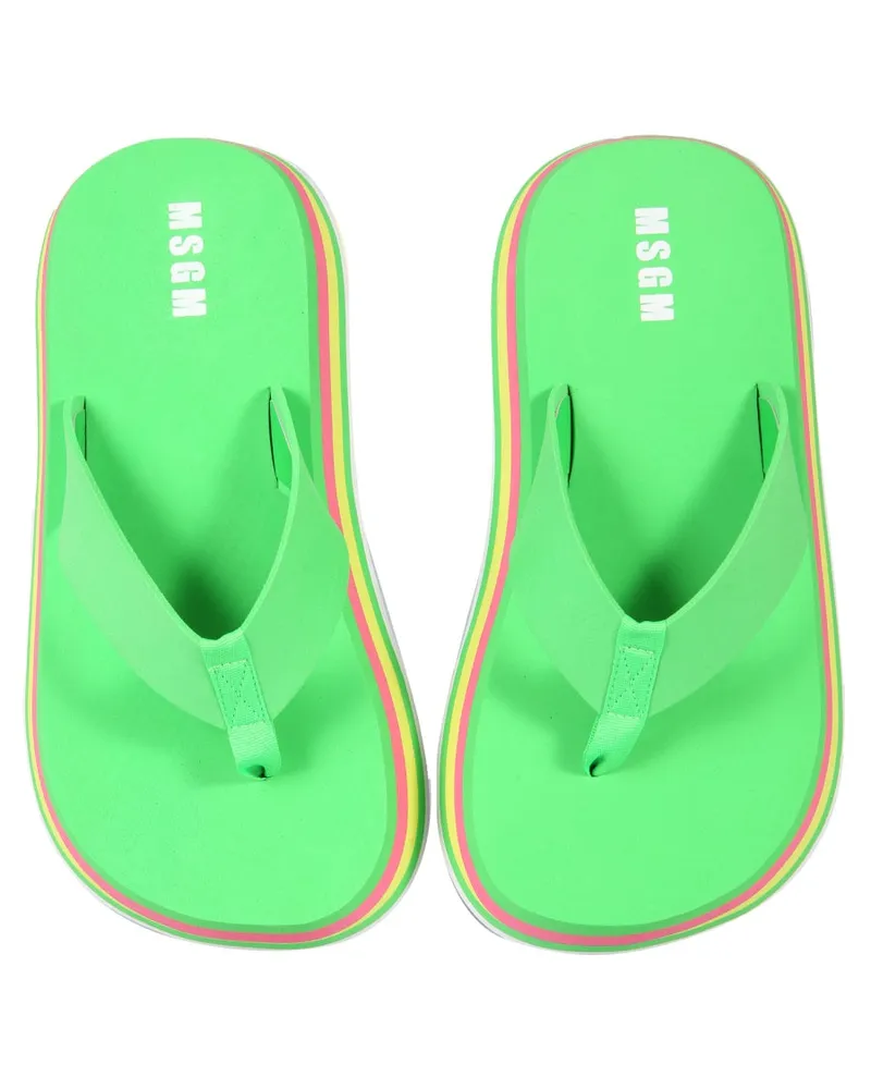 MSGM Striped Thong Sandals — Green Green