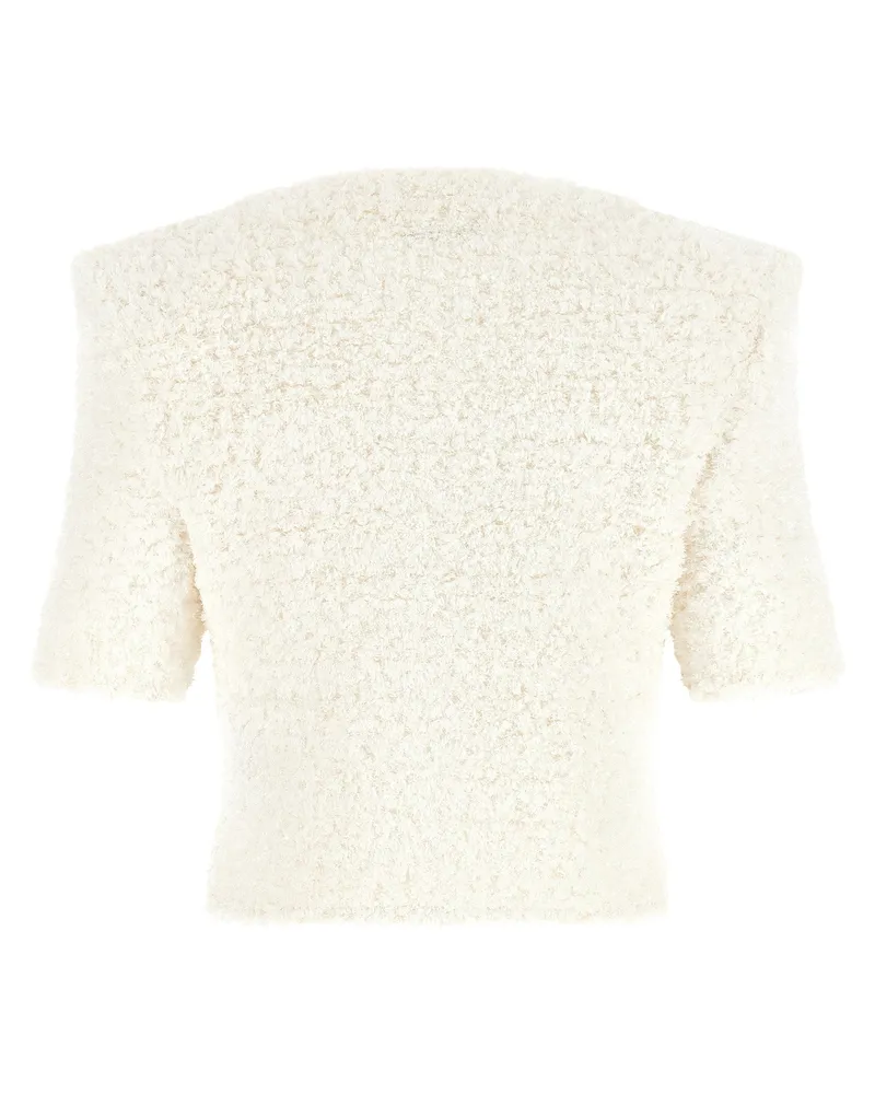 Balmain Plumetis Tweed Cardigan — Cream Cream