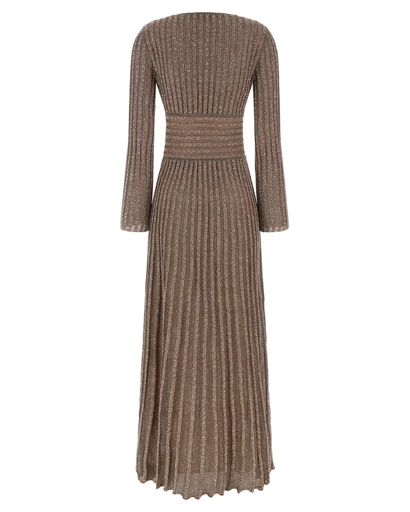 Missoni Metallic Knit Pleated Dress — Bronze Bronze