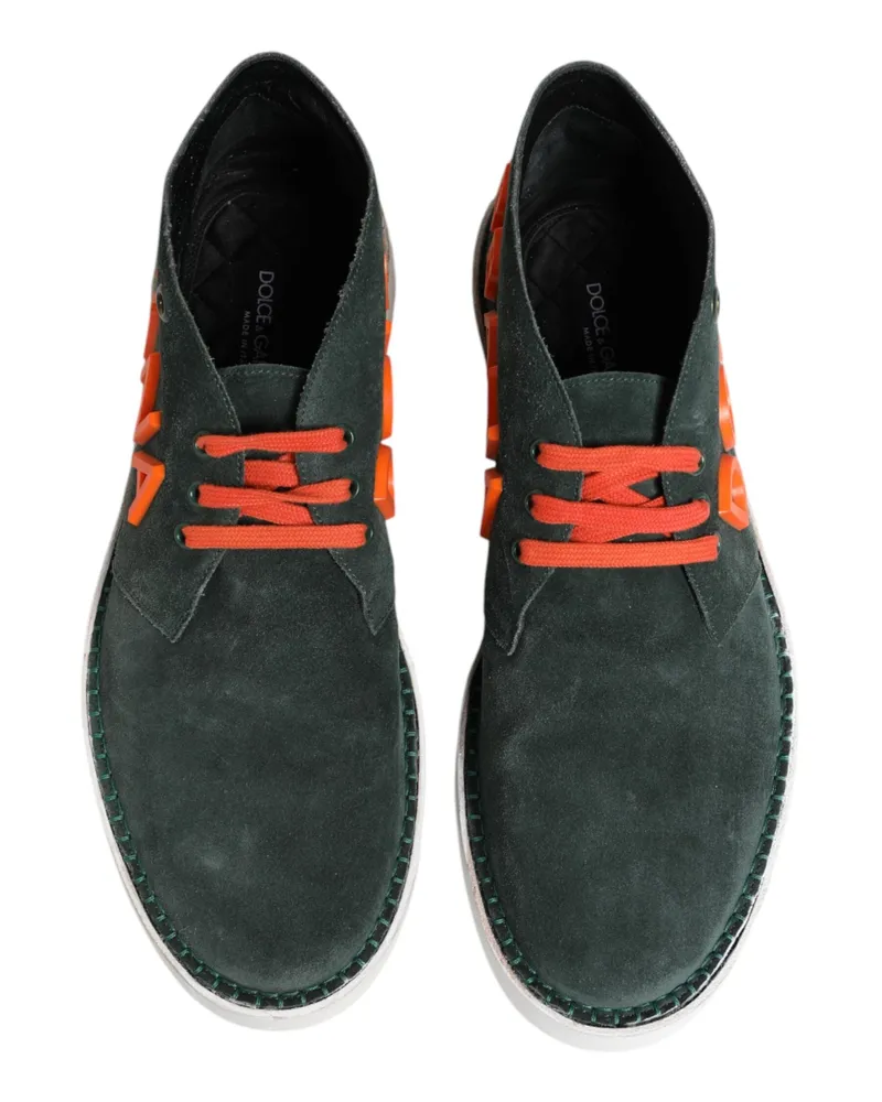 Dolce & Gabbana Green Derby Logo Casual Men Sneakers Shoes Suede Green