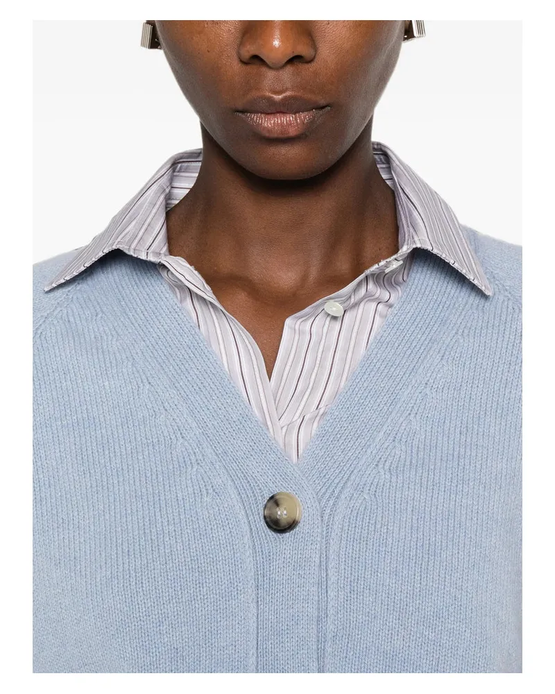 ARAGONA Cashmere Ribbed-Knit Cardigan — Blue Blue