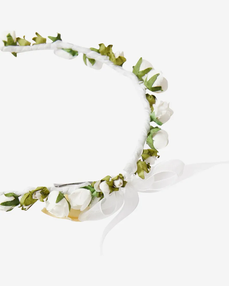 Il Gufo Girls' Floral Headband With Bow Detail White Polyester Accessory White