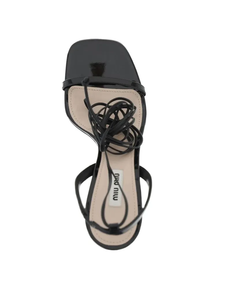 Miu Miu Lace-Up Leather Sandal — Black Black