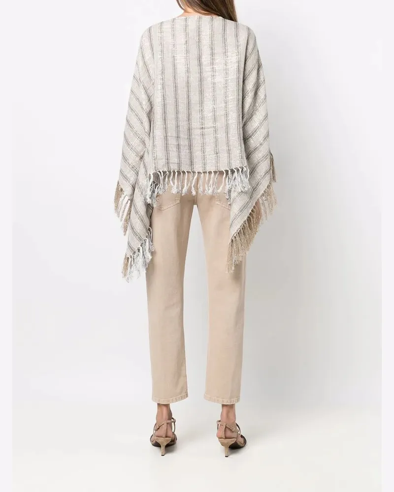 Brunello Cucinelli Striped Tassel-Trim Poncho Black Clothing Black