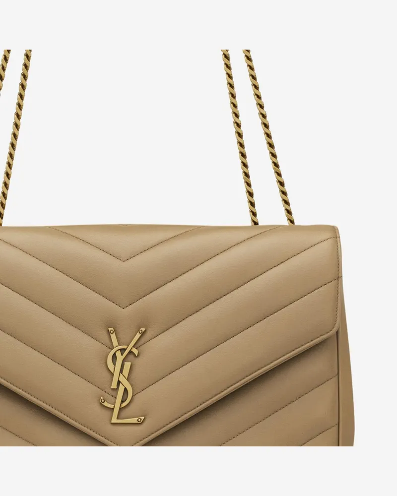Saint Laurent Women's Large Quilted Lamb Leather Bag Beige Shoulder Beige