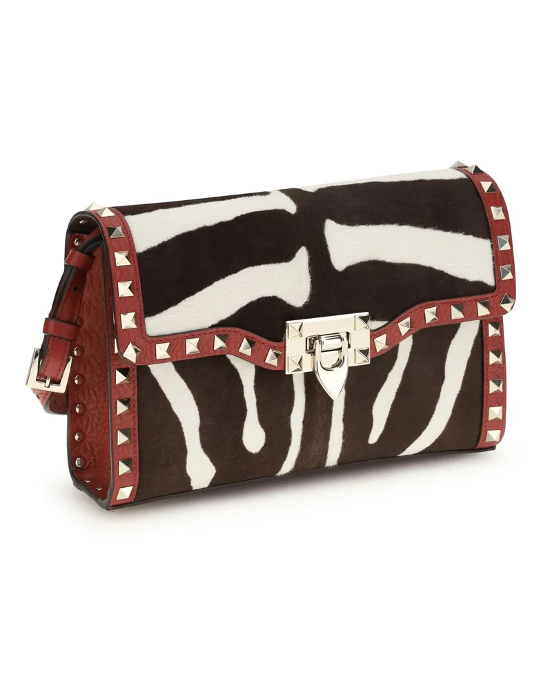 Valentino Garavani Women's Zebra-Print Shoulder Bag Bianco-Testa Di Moro-Rosso V Calf Leather Bos Taurus Moro/rosso Multicolor