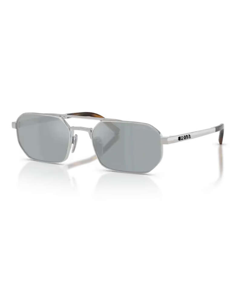 Prada SPRD53C055E1BC Logo Rectangle Frame Sunglasses — Chrome Chrome