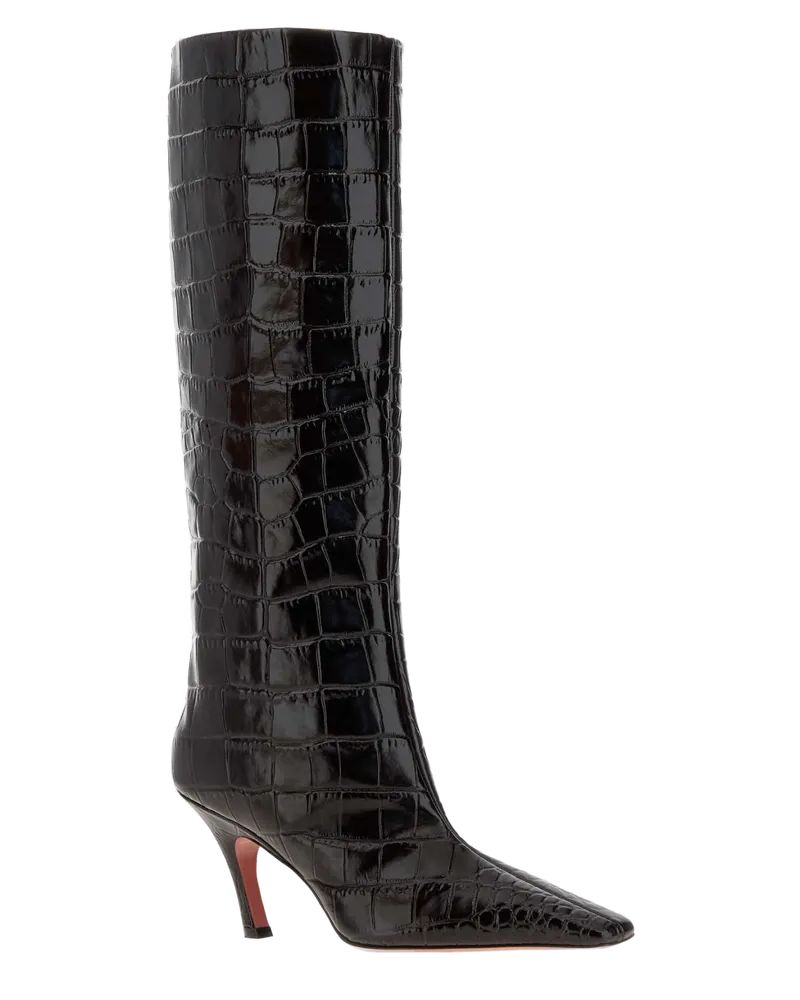 Amina Muaddi Shiny Coffee Stivali Boot Black