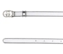 Women's Crystal-Embellished Buckle Belt Silver Calf Skin