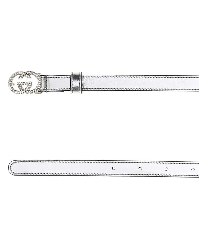 Gucci Women's Silver Nappa Leather Belt Silvercrystal Calf Skin Cinture Silver