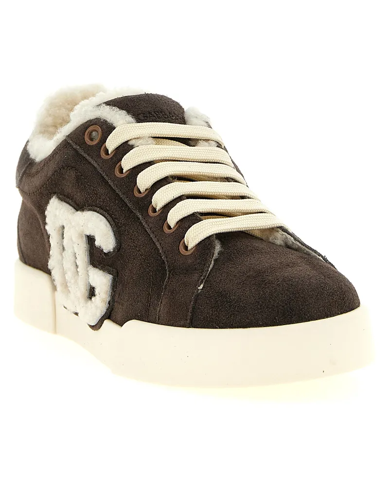 Dolce & Gabbana Shearling-Lined Calfskin Sneaker — Brown Brown
