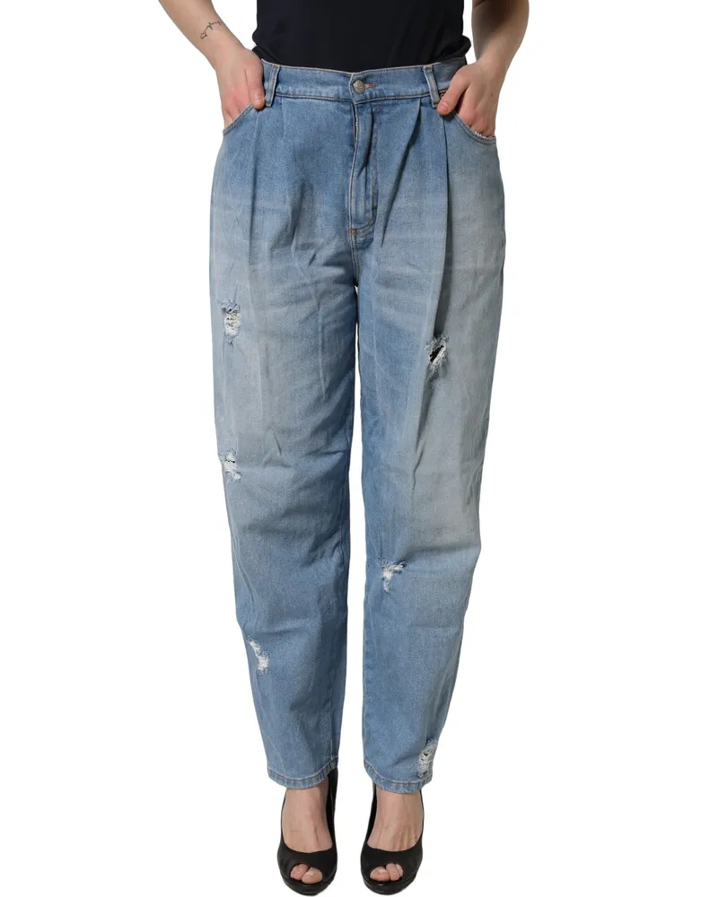 Dolce & Gabbana Women's Blue Distressed Pleated Cotton Denim Jeans Elastane Clothing Blue