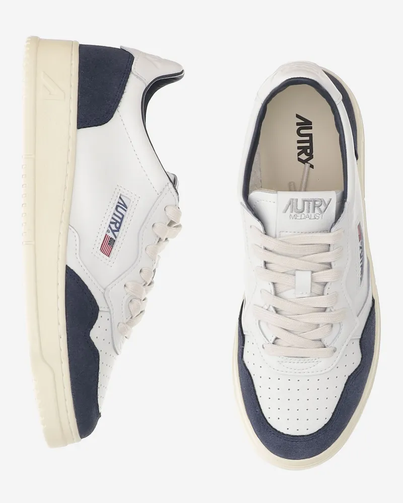 AUTRY Men's Leather Sneakers Medalist Low Navy Trainers White