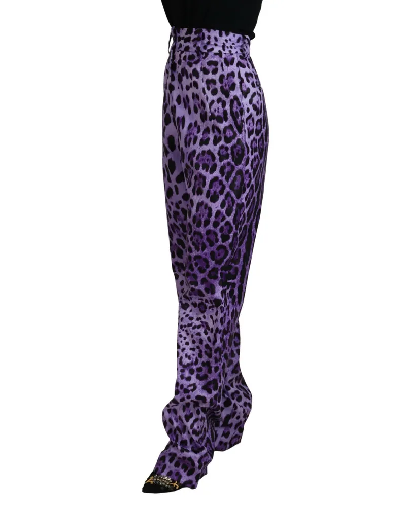 Dolce & Gabbana Women Purple Leopard Print High Waist Pants Cotton Elastane Purple