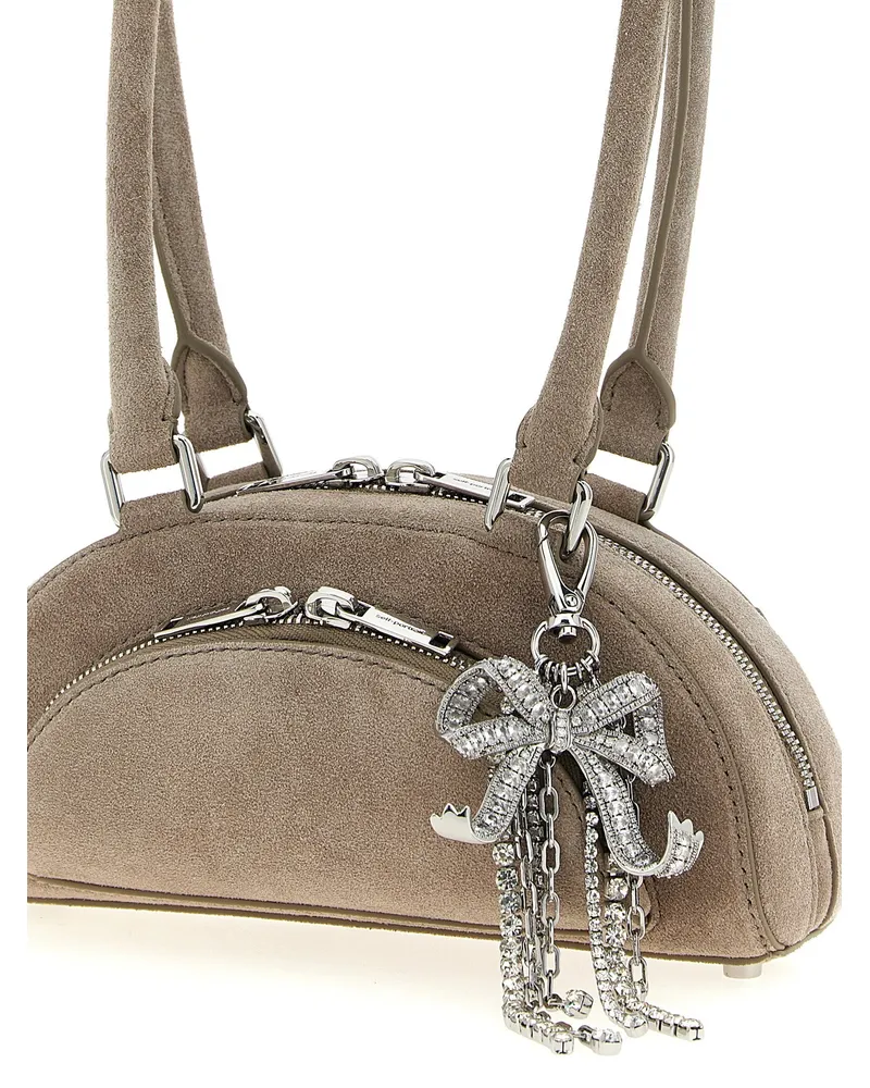 Self-Portrait Suede Mini with Charm Shoulder Bag — Taupe Taupe