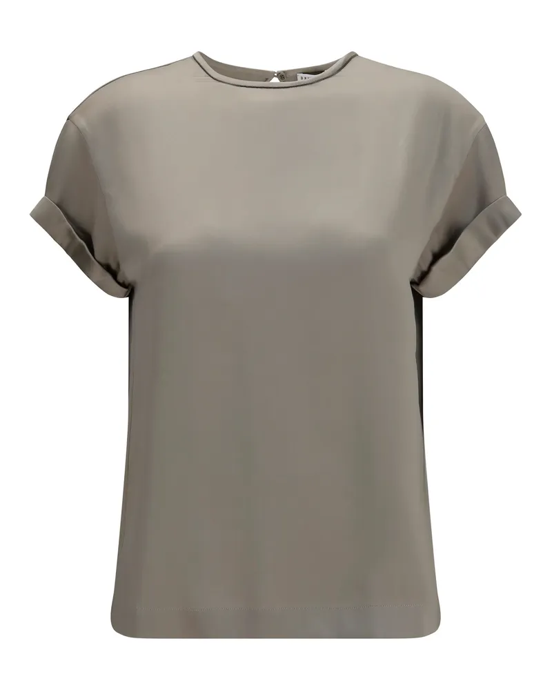 Brunello Cucinelli Monili Chain Embroidered Blouse — Green Green