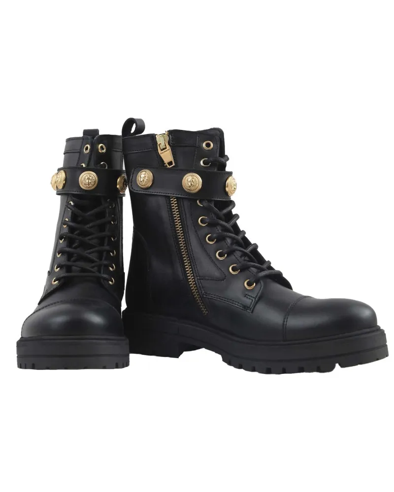 Balmain Lace-Up Leather Boots — Black Black