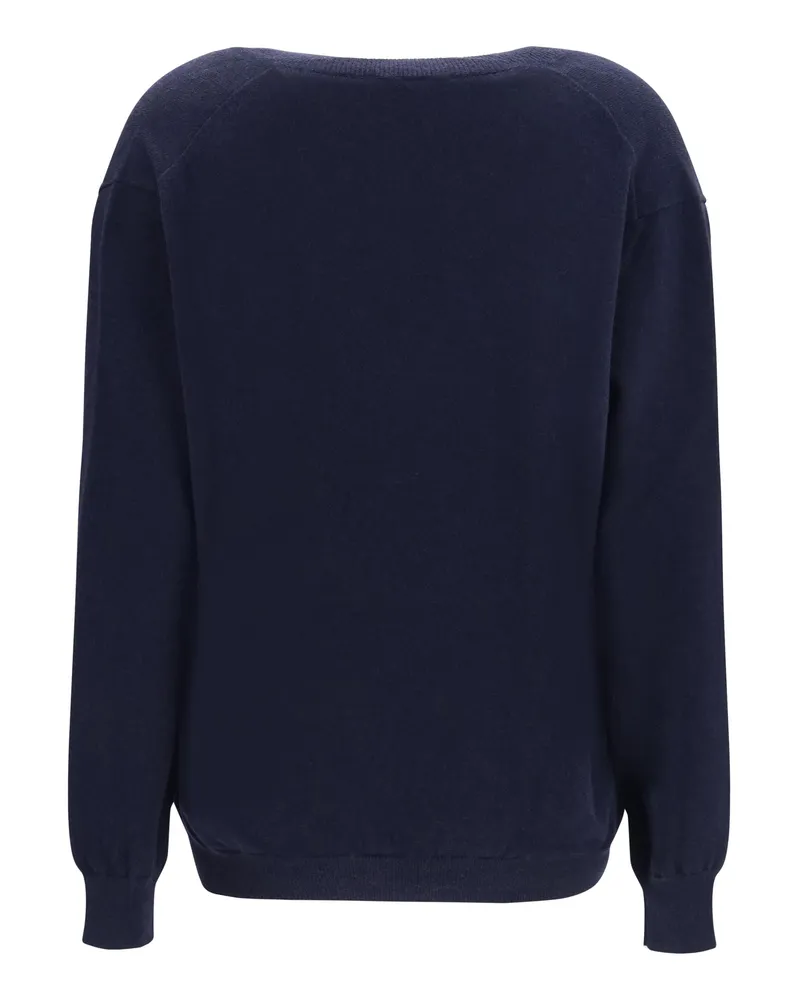 Malo Women's Cashmere V-Neck Sweater Blu. Kashmir-Capra Hircus Kashmir/capra Navy