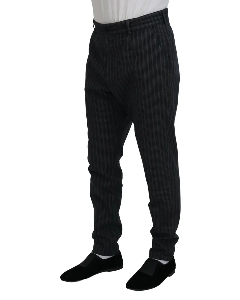 Dolce & Gabbana Men's Dark Gray Stripes Chino Dress Pants Cotton Virgin Wool Elastane Gray
