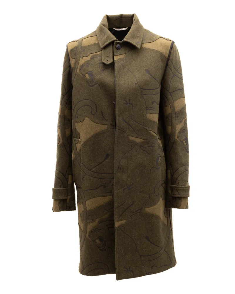 Valentino Garavani Scrollwork Wool Coat — Green Green