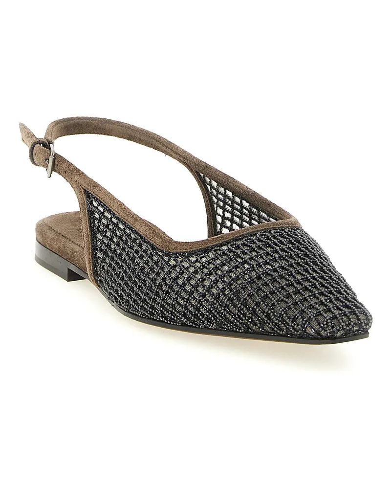 Brunello Cucinelli Precious Net Embroidery Flat — brown Brown