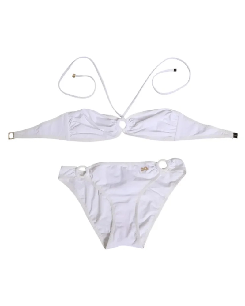 Dolce & Gabbana Women's White Logo Swimsuit 2 Piece Top Bottom Swimwear 25+pa White