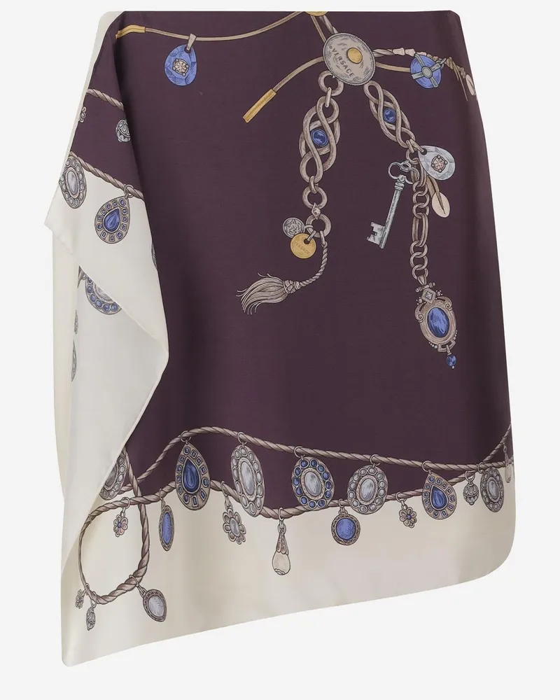 Versace Women's Skirt Printed Silk Twill Multicolour Navy