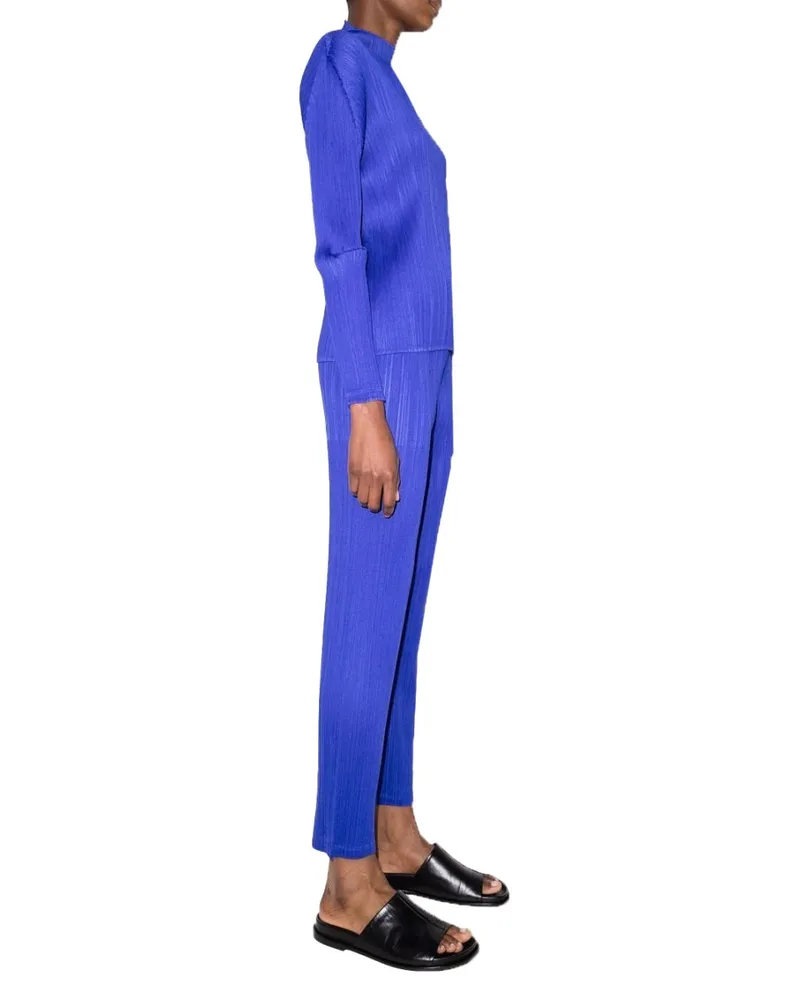 Issey Miyake Pleated Polyester T-shirt — Blue Blue