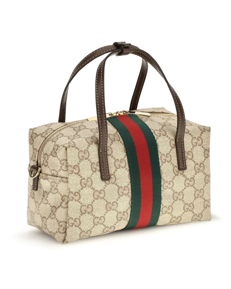 Gucci GG-Coated Canvas with Web Stripe Top Handle Bag — Beige Beige