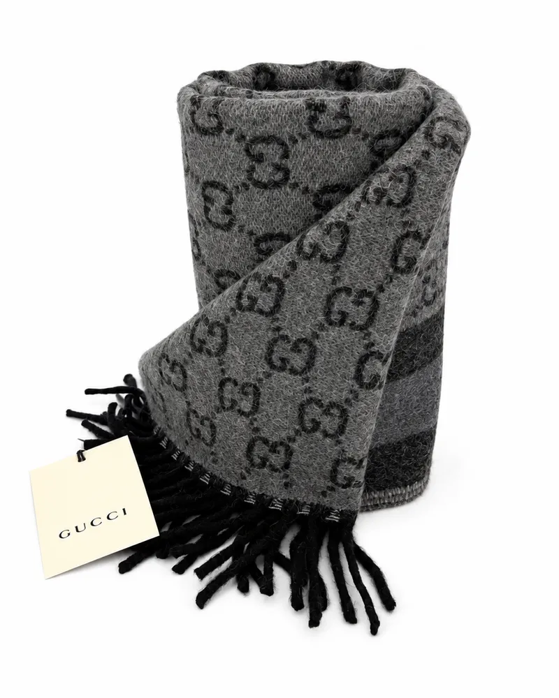 Gucci Monogram Wool Scarf — Gray Gray