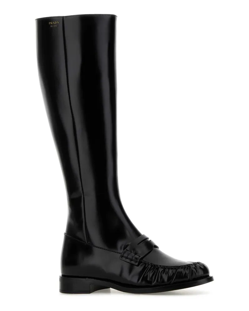 Prada Women's Black Leather Boots Nero Stivali Black