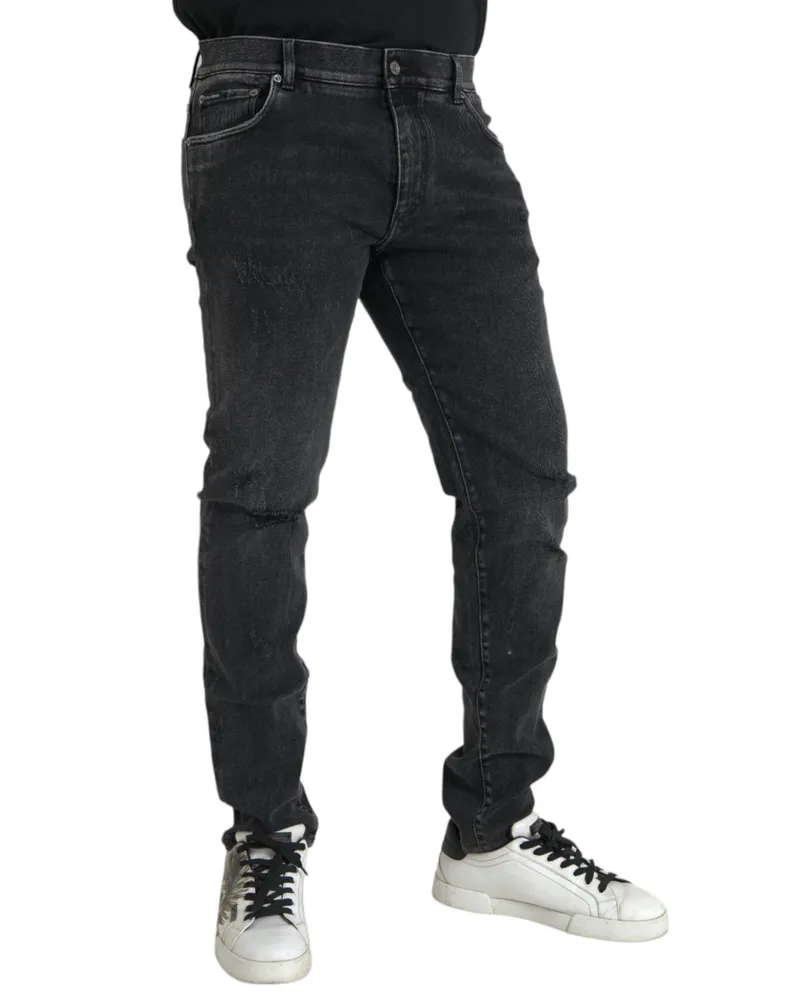 Dolce & Gabbana Men's Gray Cotton Stretch Skinny Denim Logo Jeans Elastane Clothing Gray