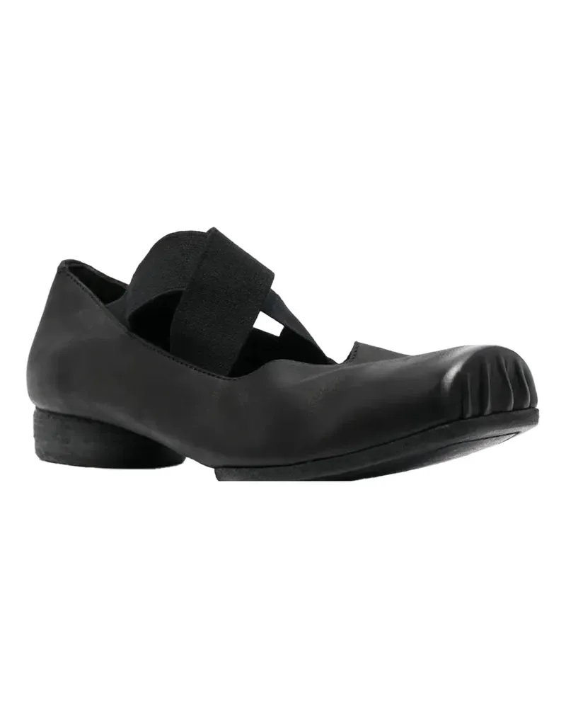 Uma Wang Crossover Strap Square Toe Ballet Flat — Black Black
