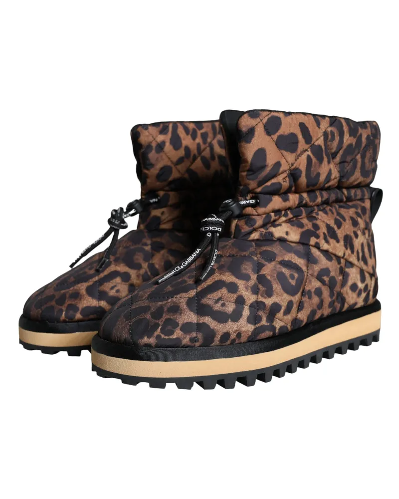 Dolce & Gabbana Men's Brown Leopard Ankle Boots Padded Shoes Nylon Brown
