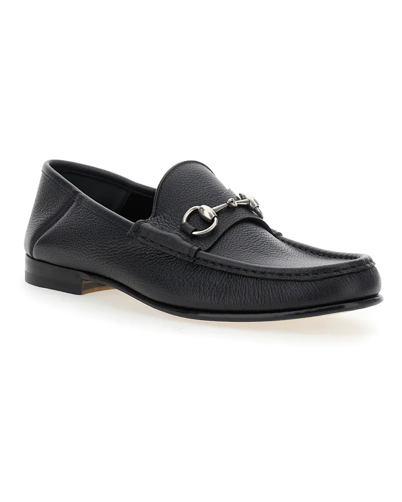 Gucci Men's Black Loafers With Horsebit Detail Calf Black