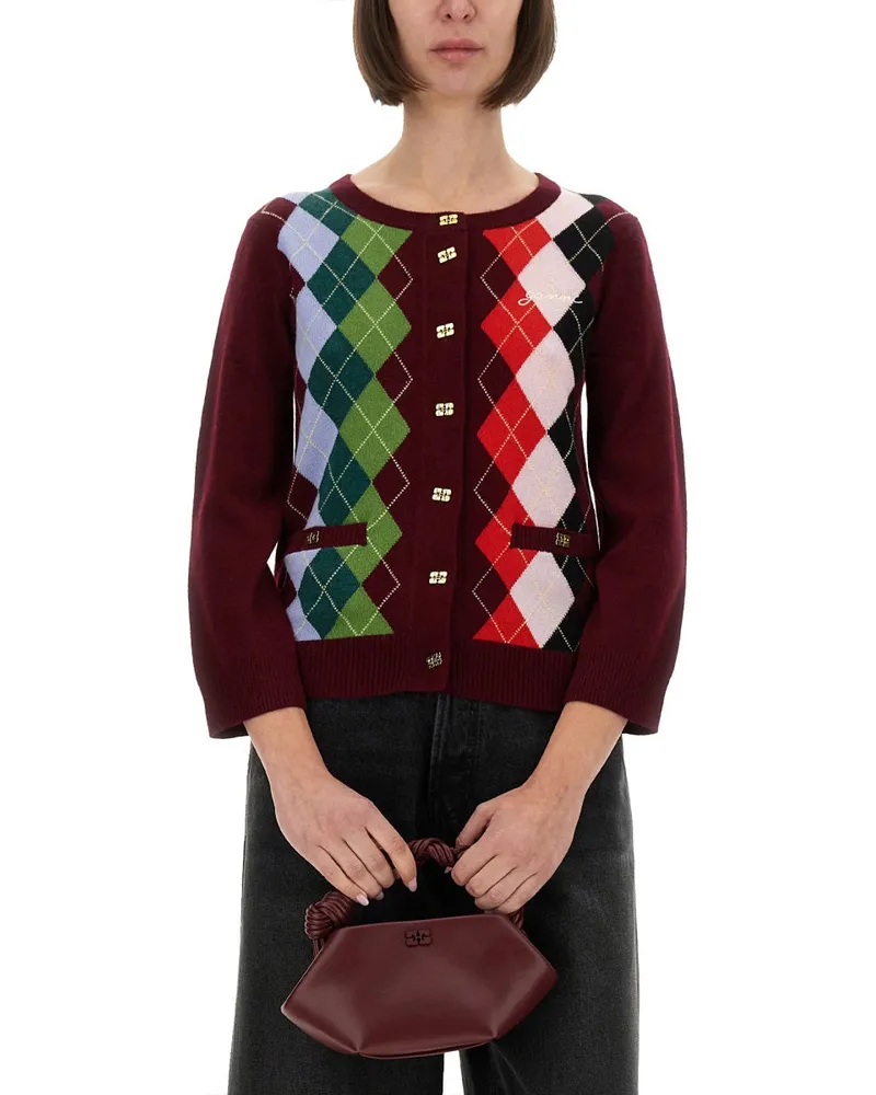 Ganni Jacquard Cashmere Merino Wool Cardigan — Multicolor Multicolor